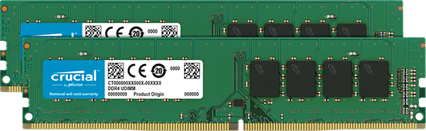 Crucial 32GB Kit (2 x 16GB) DDR4-3200 UDIMM PC4-25600 CL22, 1.2V