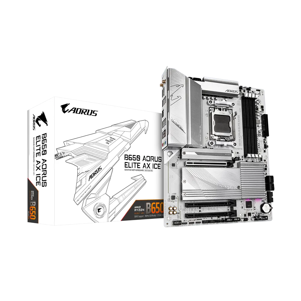 GIGABYTE B650 AORUS ELITE AX ICE, DDR5, SATA3, USB3.2Gen2x2, DP, 2.5GbE, WiFi 6E, AM5 ATX