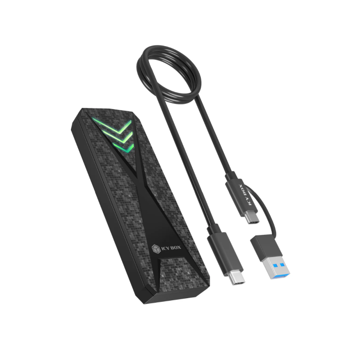 IcyBox E0019272 ohišje za M.2 NVMe SSD z vmesnikom USB-C 3.2 Gen 2 in RGB lučmi