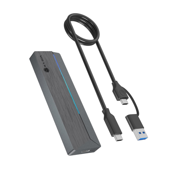 IcyBox IB-1826MCL-CU31 ohišje za M.2 NVMe/SATA SSD z vmesnikom USB-C 3.2 Gen 2 in RGB lučmi