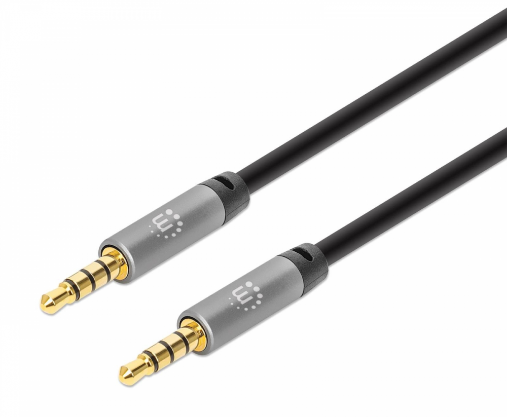 Kabel 3,5 mm Stereo moški/moški MANHATTAN, 1 m, črno/srebrna