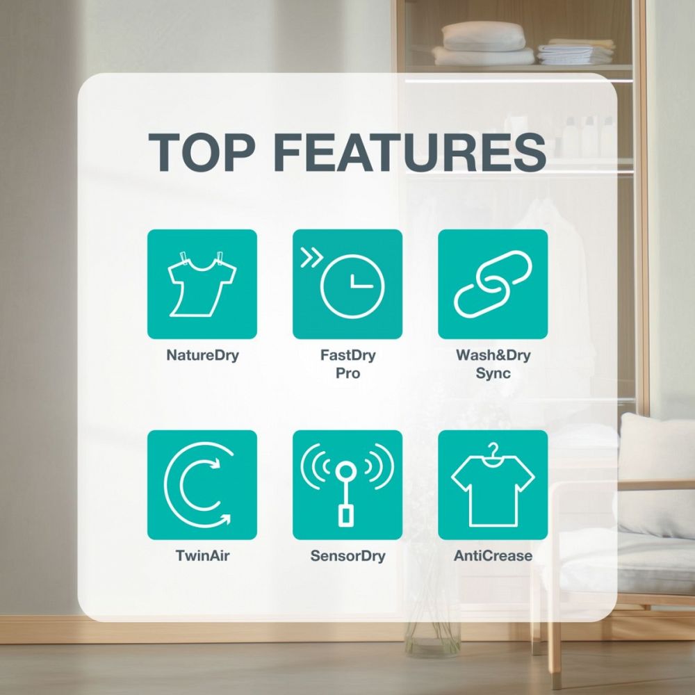 Kondenzacijski sušilnik perila s toplotno črpalko DG69D