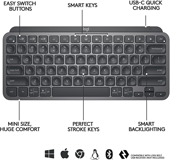 Logitech tipkovnica MX Keys Mini, grafitna barva, SLO g. 