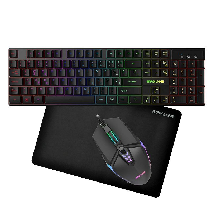 MAXLINE gaming komplet 3v1 (tipkovnica+miška+podloga) SW-GKC002  / SLO