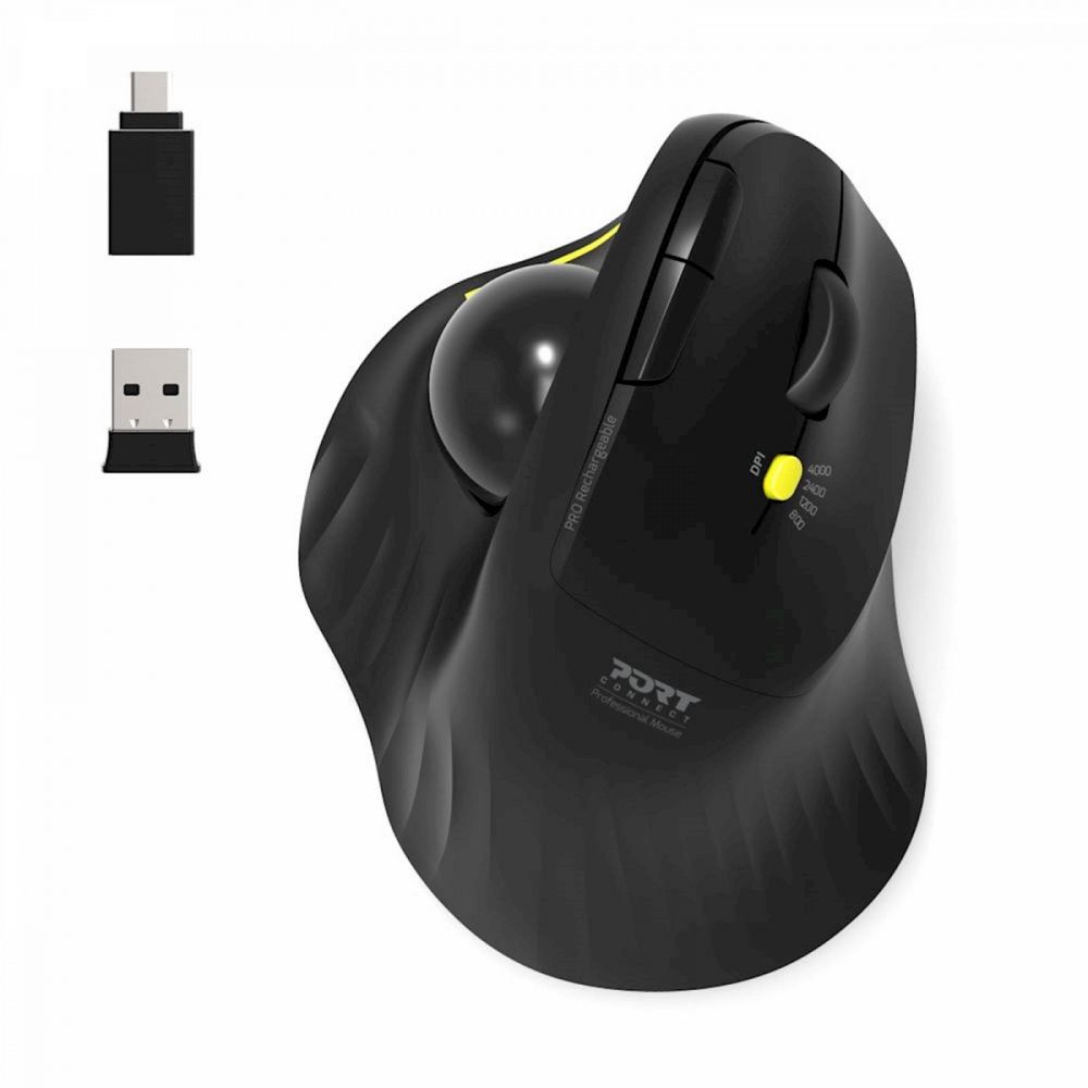 Miška PORT Trackball WL+BT, USB-A / C, polnilna, ergo, 5 gumbov, 4000dpi ergonomska