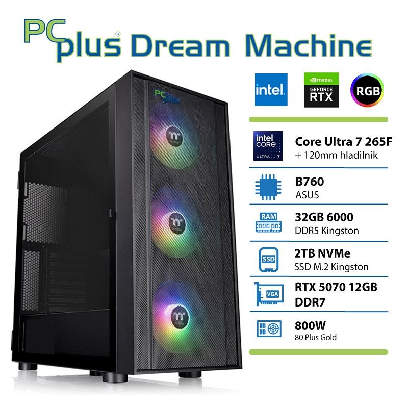 PCPLUS Dream Machine Ultra 7 265F 32GB 2TB SSD RTX 5070 12GB gaming namizni računalnik