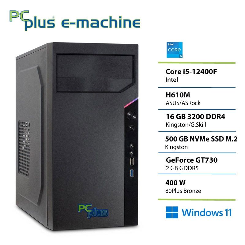 PCPLUS e-machine i5 12400F 16GB DDR5 500GB SSD GT730 Windows 11 Pro namizni računalnik 