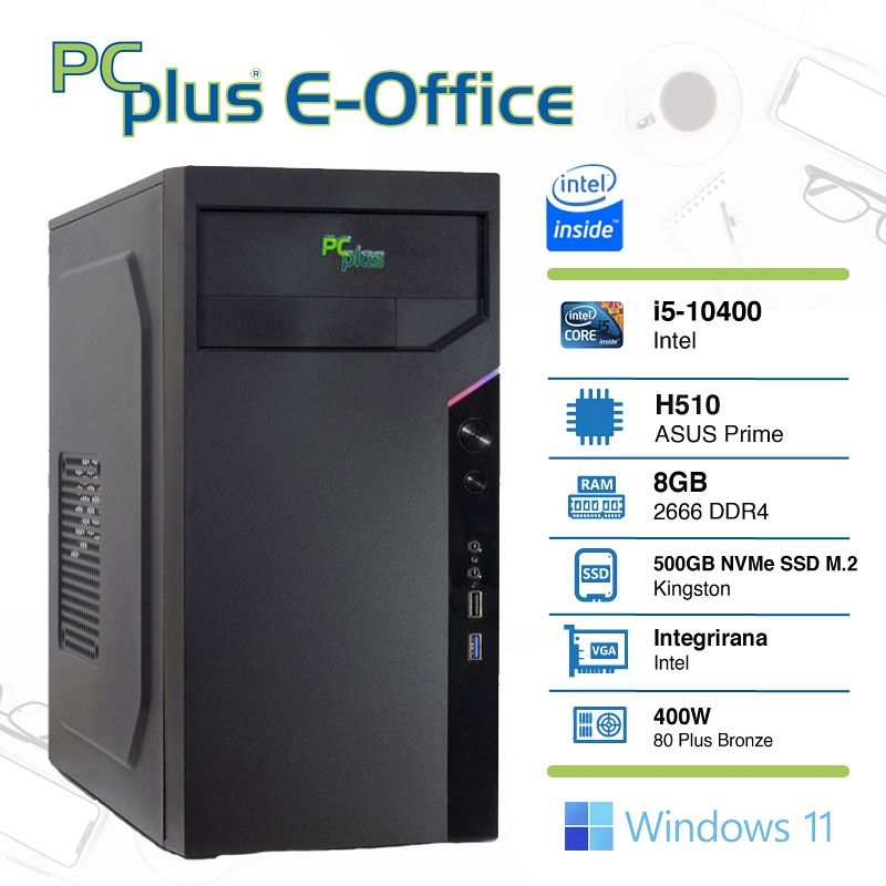 PCPLUS e-office i5-10400 8GB 500GB NVMe SSD Windows 11 Home namizni računalnik