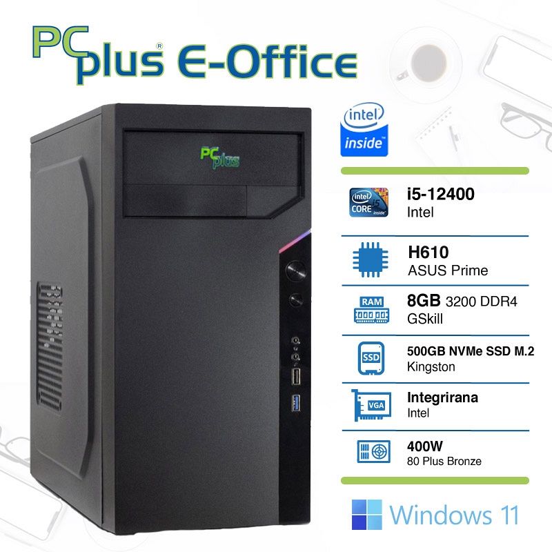 PCPLUS e-Office i5-12400 8GB 512GB NVMe SSD Windows 11 Home namizni računalnik