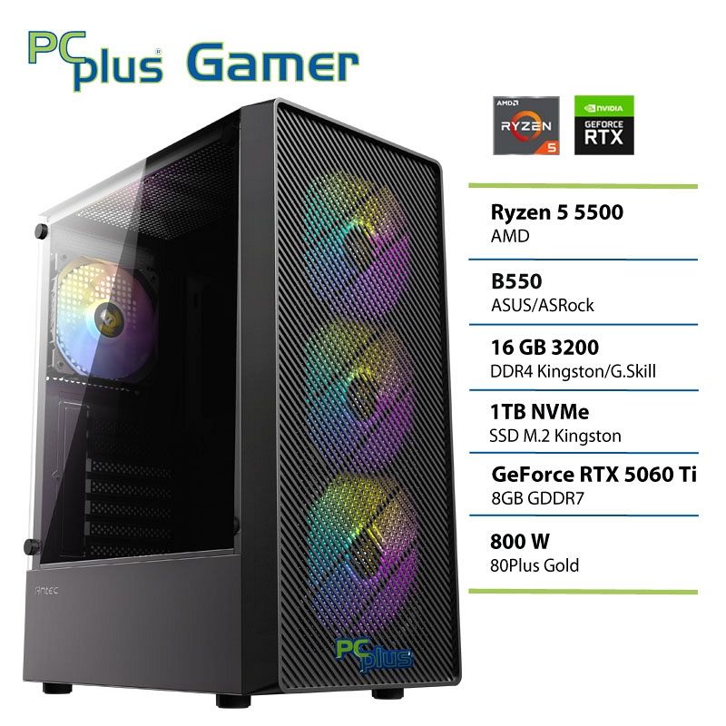 PCPLUS Gamer Ryzen 5 5500 16GB 1TB RTX 5060Ti 8GB gaming namizni računalnik
