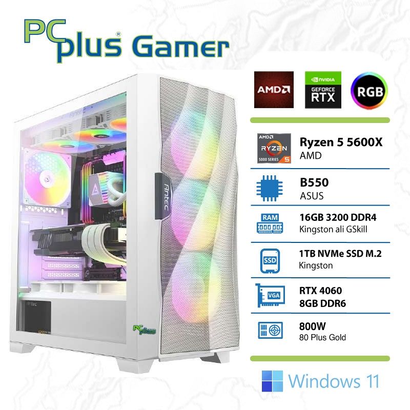 PCPLUS Gamer Ryzen 5 5600G 16GB 1TB NVMe SSD GeForce RTX 4060  8GB RGB Windows 11 Home gaming namizni računalnik