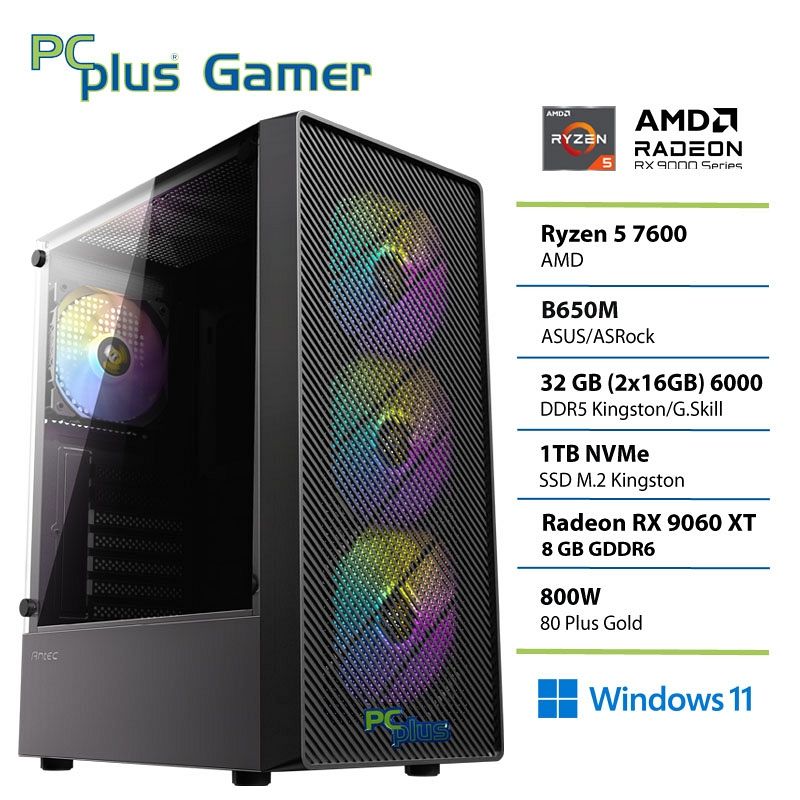PCPLUS Gamer Ryzen 5 7600 32GB 1TB SSD Radeon RX 9060XT 8GB Windows 11 Home gaming namizni računalnik