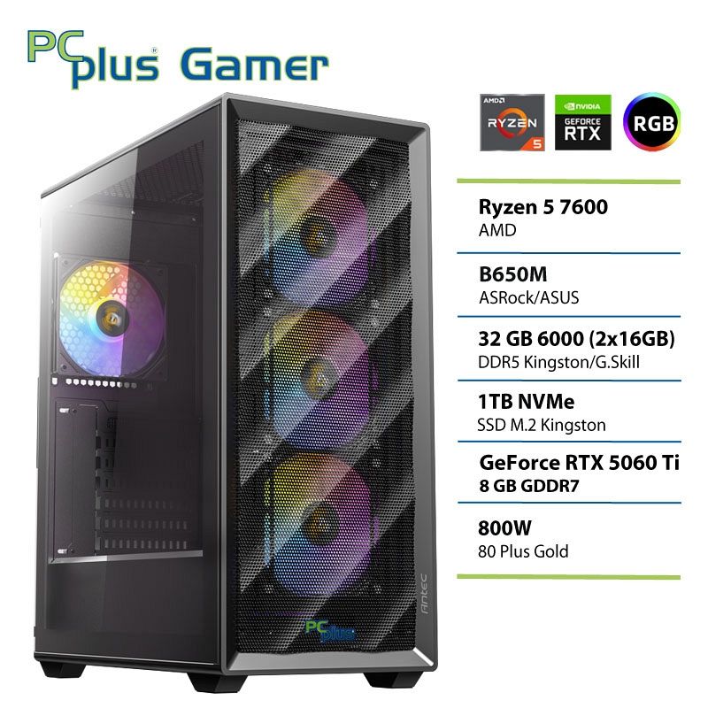 PCPLUS Gamer Ryzen 5 7600 32GB 1TB SSD RTX 5060Ti 8GB gaming namizni računalnik