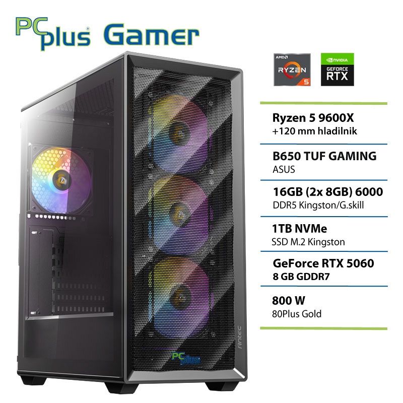 PCPLUS Gamer Ryzen 5 9600X 16GB 1TB GeForce RTX 5060 8GB gaming namizni računalnik