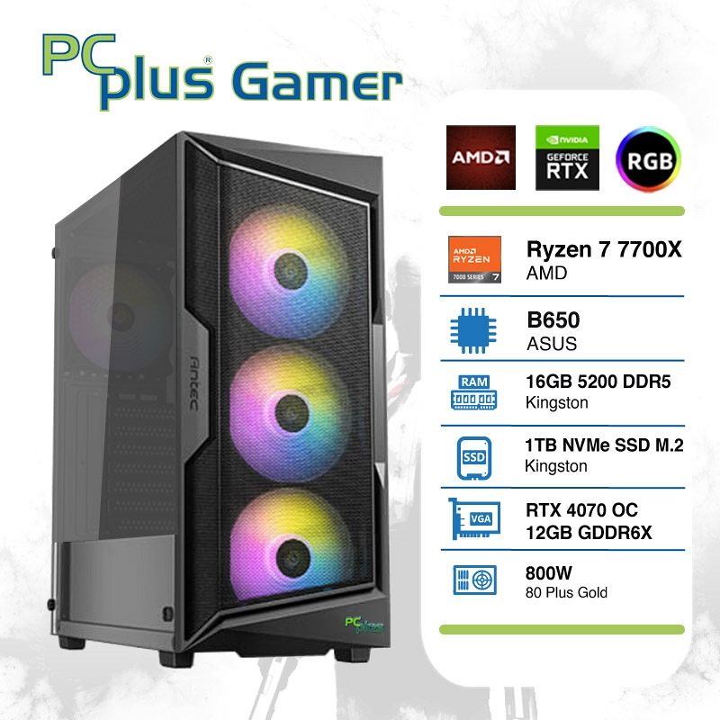 PCPLUS Gamer Ryzen 7 7700X 16GB 1TB SSD  RTX 4070 12GB RGB gaming namizni računalnik + Darilo: Monster Hunter Wilds