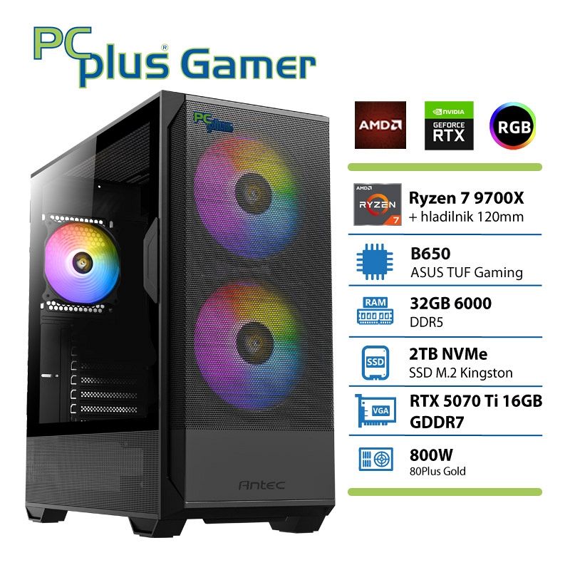 PCPLUS Gamer Ryzen 7 9700X 64GB 2TB SSD RTX 5070Ti 16GB gaming namizni računalnik + Darilo: Monster Hunter Wilds