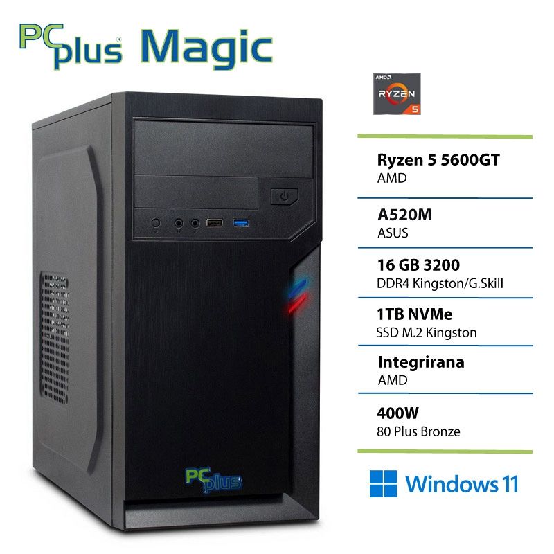 PCPLUS Magic Ryzen 5 5600GT 16GB 1TB Windows 11 Home namizni računalnik