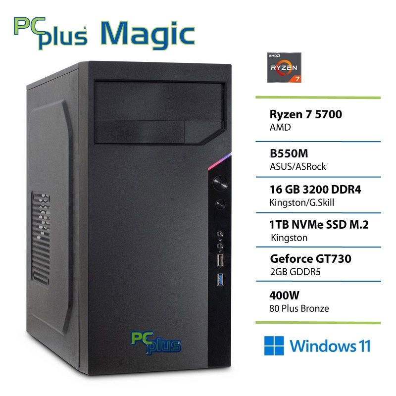 PCPLUS Magic Ryzen 7 5700 16GB 1TB SSD GT730 Windows 11 Pro namizni računalnik