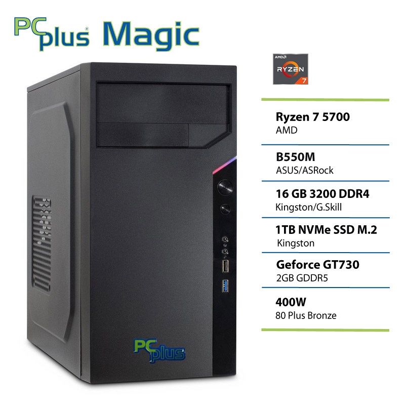 PCPLUS Magic Ryzen 7 5700 16GB 1TB SSD GT730 namizni računalnik