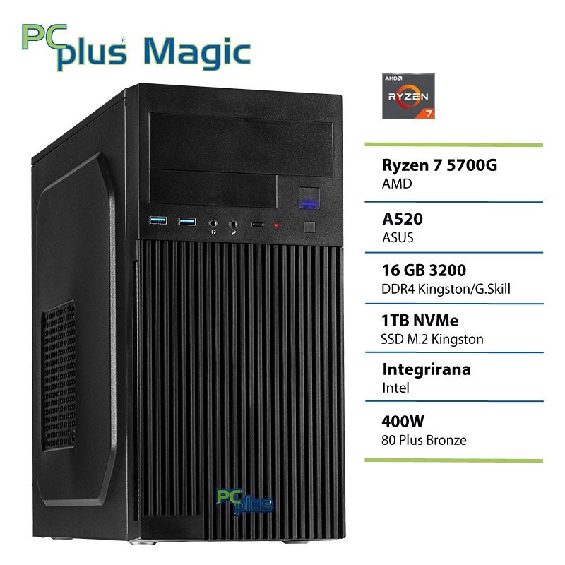 PCPLUS Magic Ryzen 7 5700G 16GB 1TB namizni računalnik