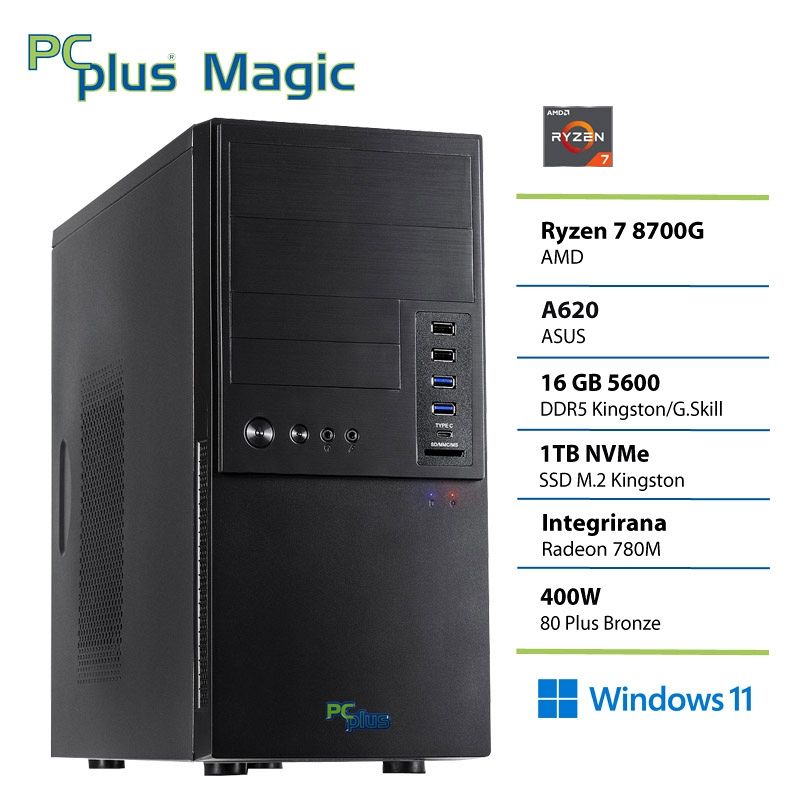 PCPLUS Magic Ryzen 7 8700G 16GB 1TB Windows 11 Pro namizni računalnik