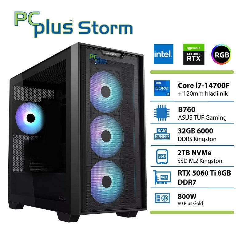 PCPLUS Storm Core i7-14700F 32GB 2TB SSD RTX 5060Ti 8GB gaming namizni računalnik
