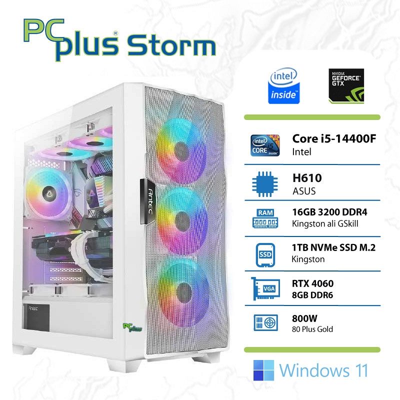 PCPLUS Storm i5-14400F 16GB 1TB NVMe SSD GeForce RTX 4060 8GB Windows 11 Home RGB gaming namizni računalnik
