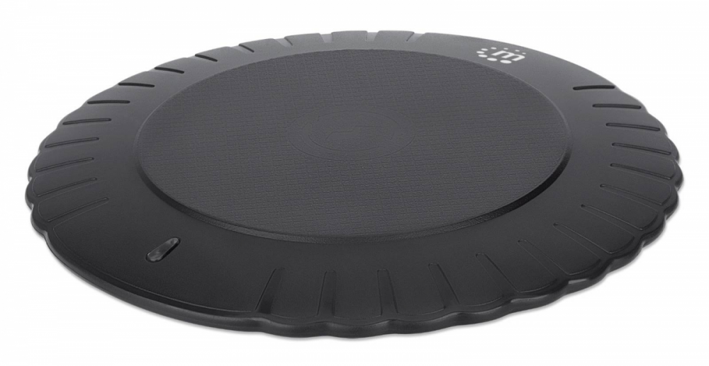 Polnilna plošča okrogla,brezžična MANHATTAN - 10W, 7,5W ali 5W, certifikat Qi, črne barve