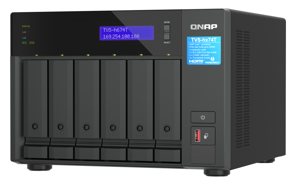 QNAP NAS za 6 diskov, 32GB ram; 2,5Gb mreža, Thunderbolt