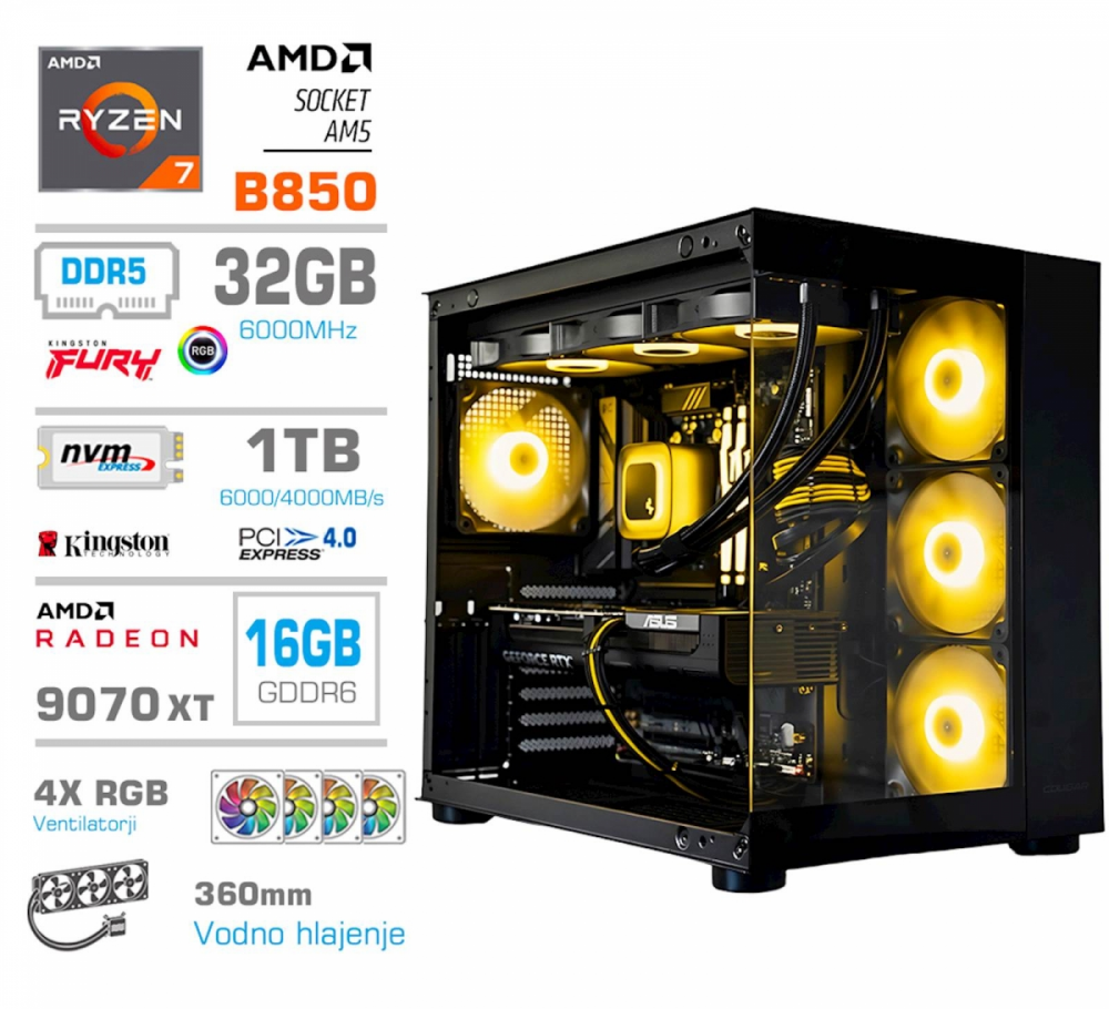 Računalnik PCX Exton R7 7700X/32GB/1TB/RX9070 XT