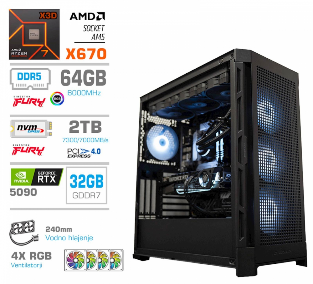Računalnik PCX Exton R9 9950X3D/64GB/2TB/RTX5090/RGB