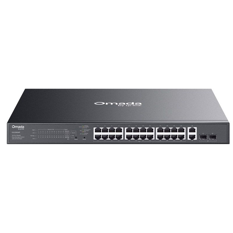TP-LINK Omada ES228GMP 28-port 26x Gigabit RJ45 24x PoE+ 2x Gigabit SFP Easy managed mrežno stikalo switch