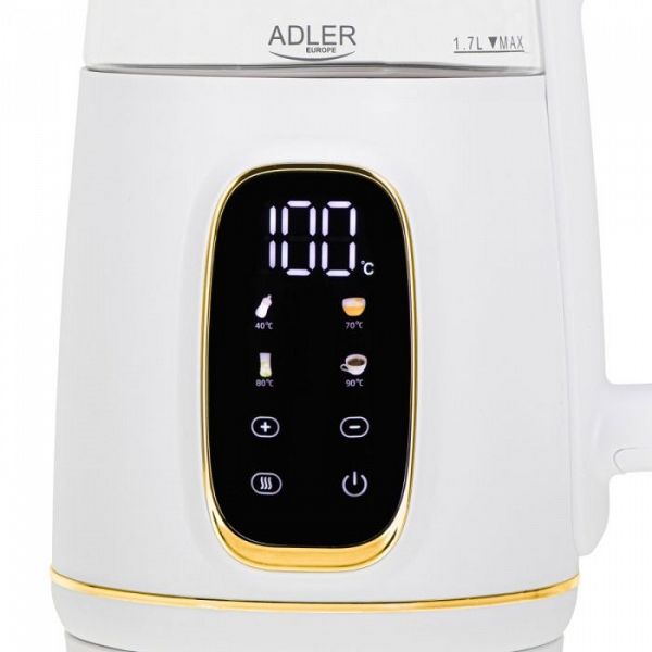 Adler Električni grelnik vode iz stekla z LED zaslonom in nastavitvijo temperature, 1,7 l 
