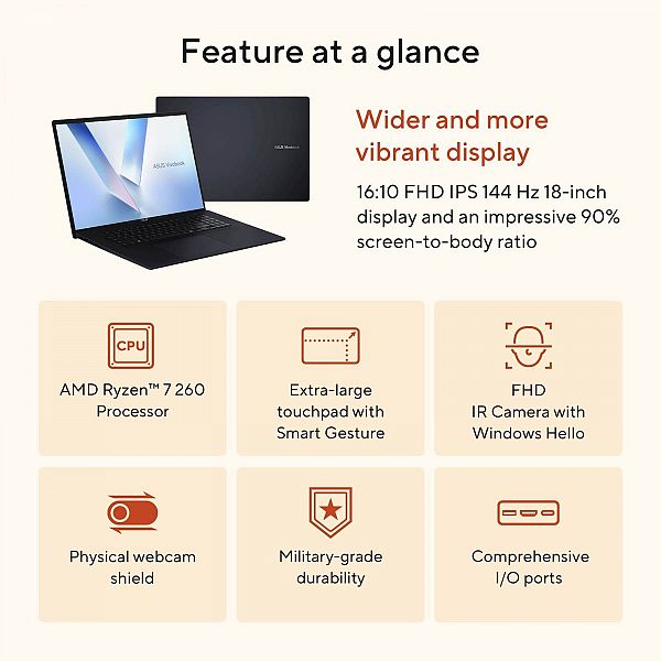 ASUS Vivobook 18 M1807HA-S8022W Ryzen 7 260/32GB/SSD 1TB/18,4