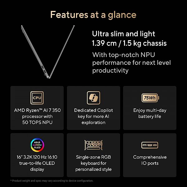 ASUS Vivobook S 16 M5606KA-RI028W Ryzen AI 7 350/24GB/SSD1TB/16