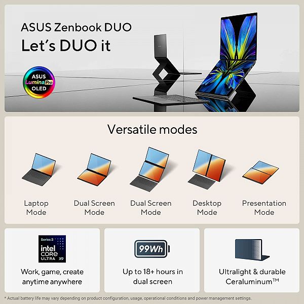 ASUS Zenbook Duo UX8407AA-SN094X Intel Core Ultra X9 388H/32GB/SSD2TB/2x 14