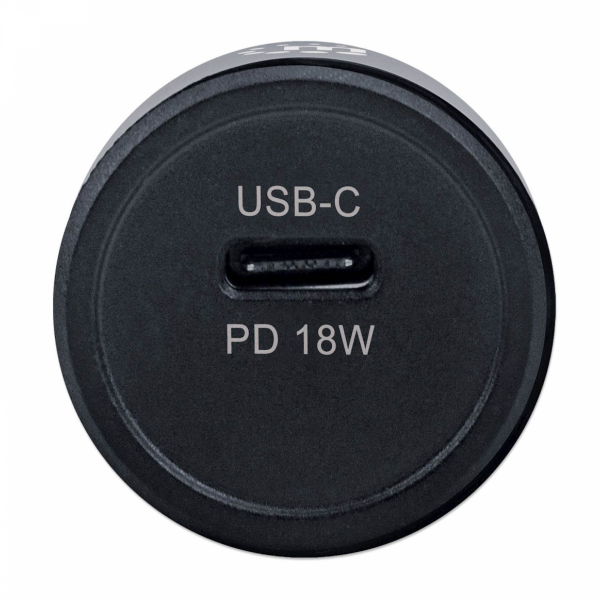 Avtopolnilec USB C 18W MANHATTAN, črne barve, 1xUSB C (PD 3.0) (5V/3A)