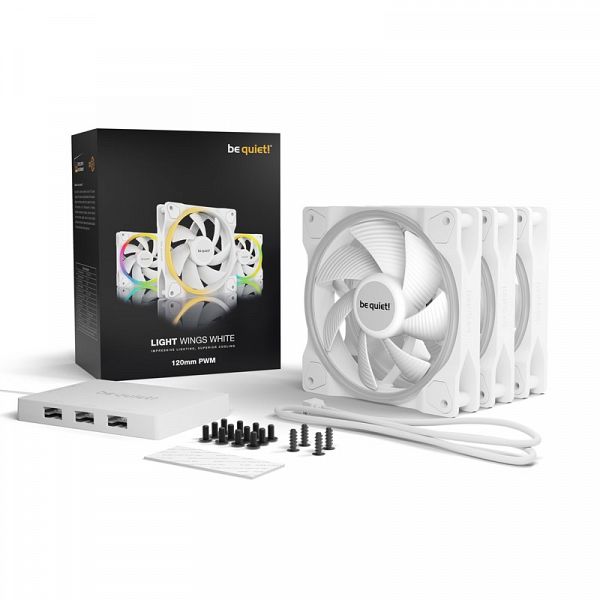 BE QUIET! LIGHT WINGS White (BL100) triple pack RGB 120mm 4-pin PWM beli ventilator