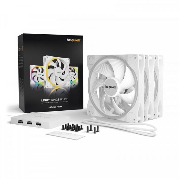 BE QUIET! LIGHT WINGS White (BL102) triple pack RGB 140mm 4-pin PWM beli ventilator