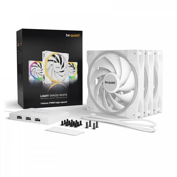 BE QUIET! LIGHT WINGS White High-Speed (BL103) triple pack RGB 140mm 4-pin PWM beli ventilator