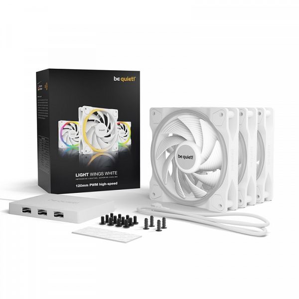 BE QUIET! LIGHT WINGS White High-Speed (BL100) triple pack RGB 120mm 4-pin PWM beli ventilator