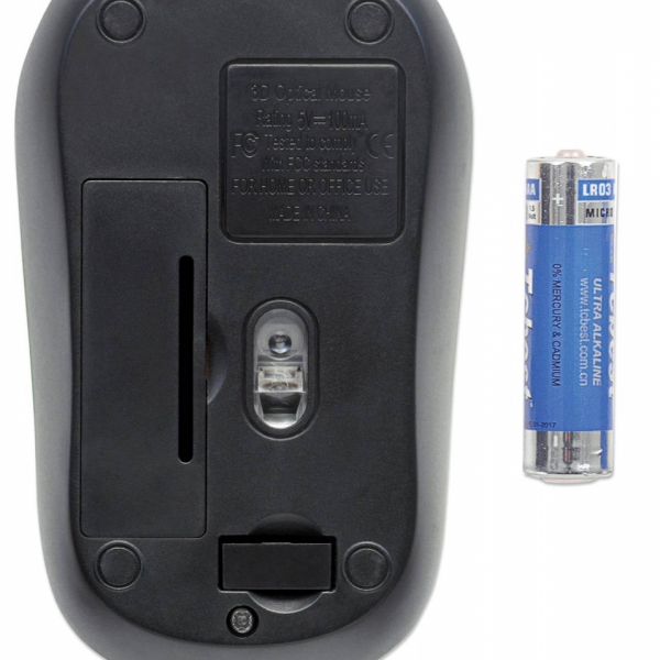 Brezžična optična miška MANHATTAN, sivo/črna, USB, 1600 dpi, ukrivljena, 5 gumbov