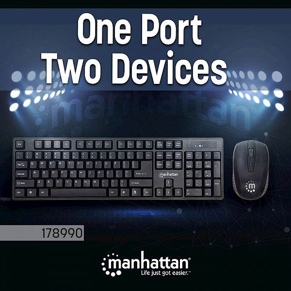 Brezžična tipkovnica in optična miška MANHATTAN, SLO znaki, USB, 1600 dpi, črna
