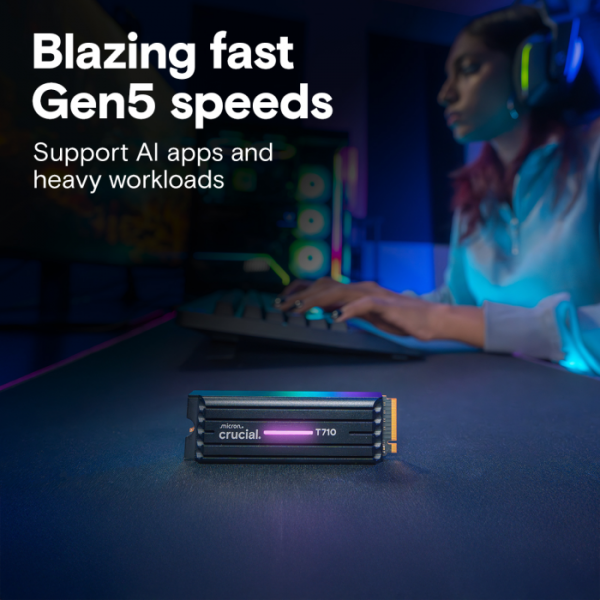 Crucial T710 1TB PCIe Gen5 NVMe 2280 M.2 SSD s hlajenjem