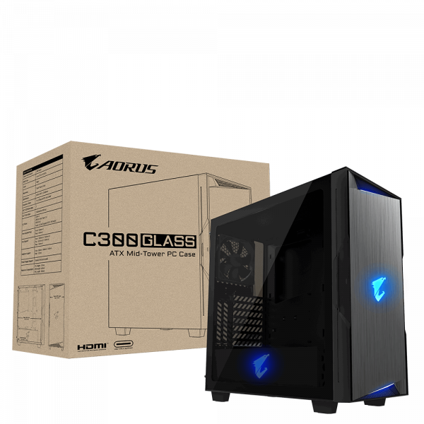 Gigabyte AC300G GLASS USB-C USB 3.1 Gen2 ATX AORUS RGB osvetljeno ohišje, črno