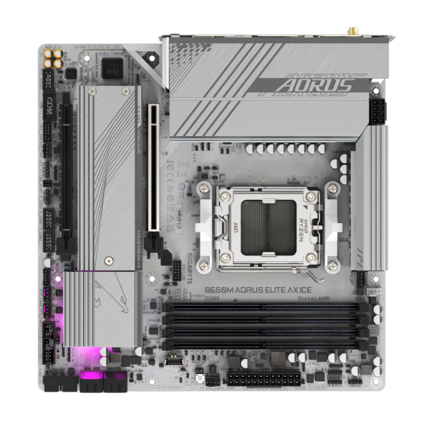 GIGABYTE B650M AORUS ELITE AX ICE, DDR5, SATA3, USB3.2Gen2x2, DP, 2.5GbE, WiFi 6E, AM5 mATX