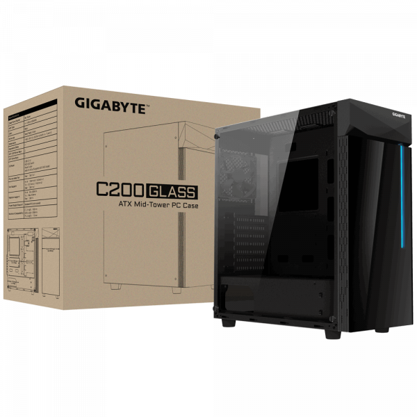 Gigabyte C200 GLASS ATX RGB osvetljeno ohišje, črno