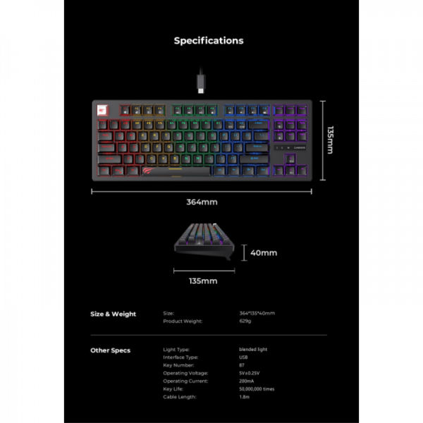 HAVIT Gamenote USB mehanska tipkovnica HV-KB892L  - ANG znaki