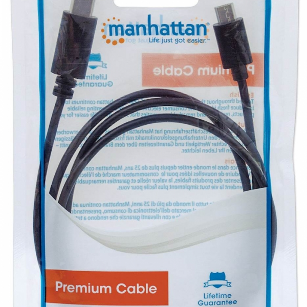 Kabel USB C/Micro-B MANHATTAN moški/moški, USB 2.0, 1 m, črne barve