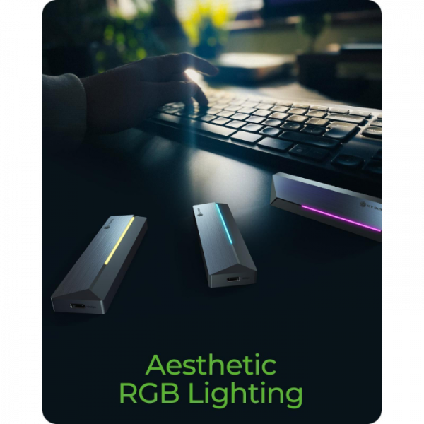 IcyBox IB-1826MCL-CU31 ohišje za M.2 NVMe/SATA SSD z vmesnikom USB-C 3.2 Gen 2 in RGB lučmi